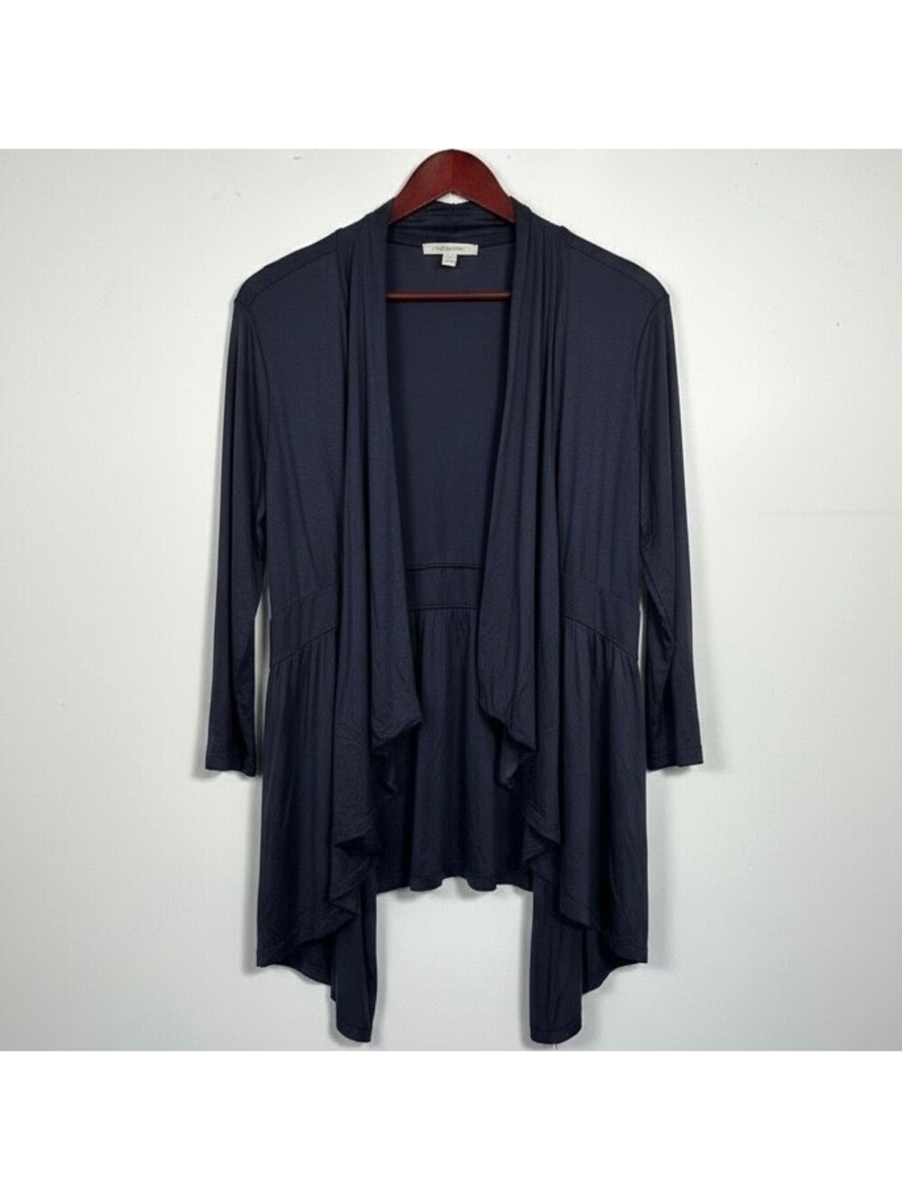 AGB Women's Dark Blue Open Front Draped Cardigan 1X